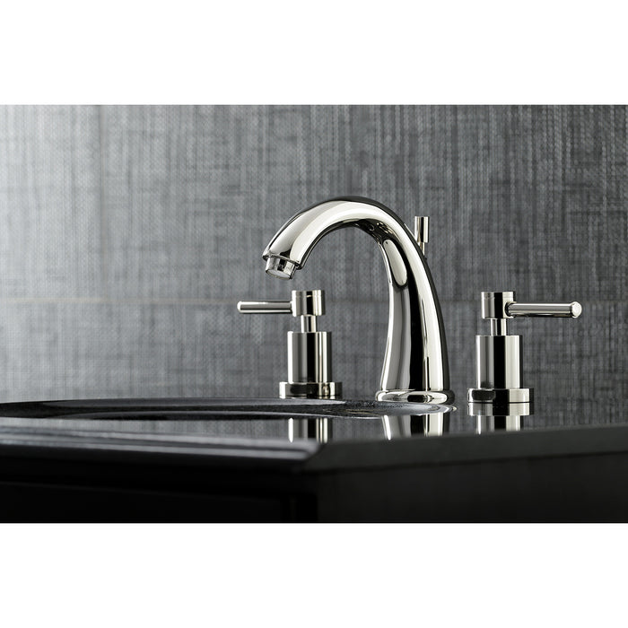 Concord KS2966DL Two-Handle 3-Hole Deck Mount Widespread Bathroom Faucet with Brass Pop-Up Drain, Polished Nickel