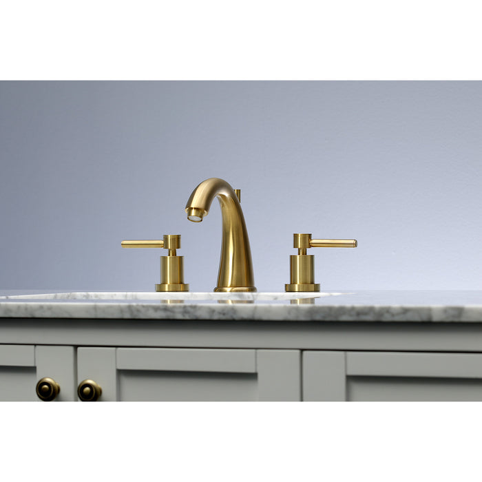 Concord KS2967DL Two-Handle 3-Hole Deck Mount Widespread Bathroom Faucet with Brass Pop-Up Drain, Brushed Brass