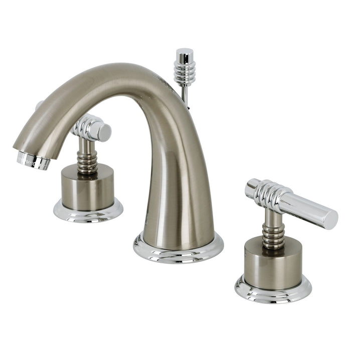 Milano KS2967ML Two-Handle 3-Hole Deck Mount Widespread Bathroom Faucet with Brass Pop-Up Drain, Brushed Nickel/Polished Chrome