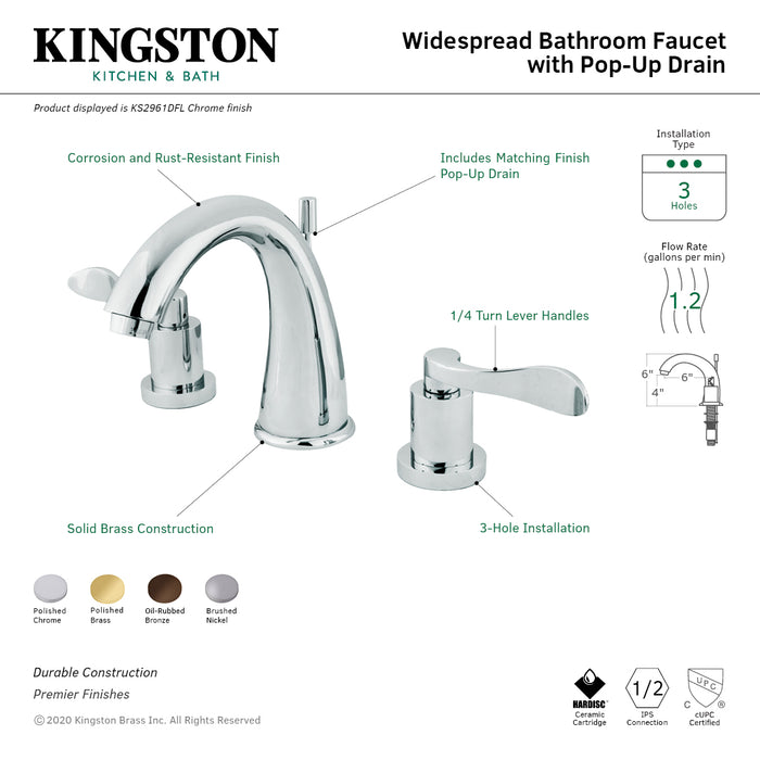 NuWave KS2968DFL Two-Handle 3-Hole Deck Mount Widespread Bathroom Faucet with Brass Pop-Up Drain, Brushed Nickel