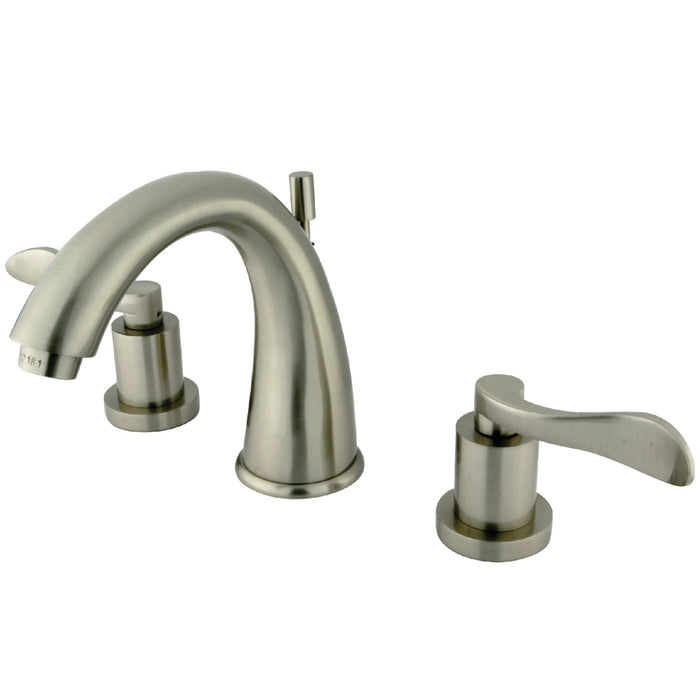 NuWave KS2968DFL Two-Handle 3-Hole Deck Mount Widespread Bathroom Faucet with Brass Pop-Up Drain, Brushed Nickel