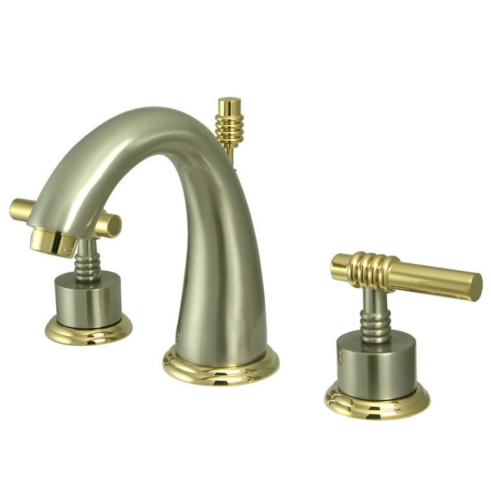 Milano KS2969ML Two-Handle 3-Hole Deck Mount Widespread Bathroom Faucet with Brass Pop-Up Drain, Brushed Nickel/Polished Brass