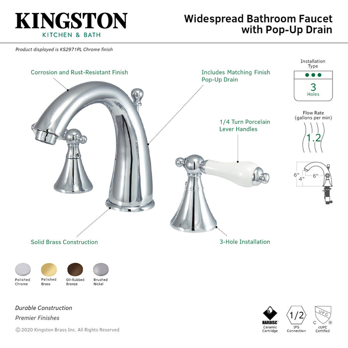 Naples KS2971PL Two-Handle 3-Hole Deck Mount Widespread Bathroom Faucet with Brass Pop-Up Drain, Polished Chrome