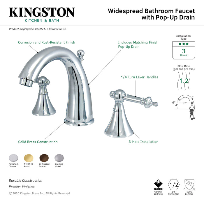 Templeton KS2978TL Two-Handle 3-Hole Deck Mount Widespread Bathroom Faucet with Brass Pop-Up Drain, Brushed Nickel