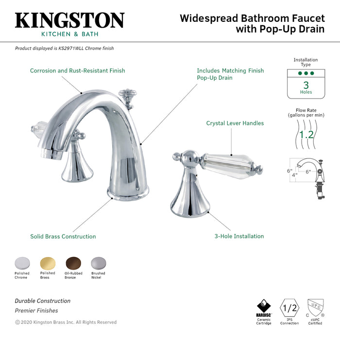 Wilshire KS2978WLL Two-Handle 3-Hole Deck Mount Widespread Bathroom Faucet with Brass Pop-Up Drain, Brushed Nickel