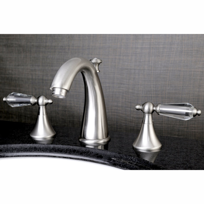 Wilshire KS2978WLL Two-Handle 3-Hole Deck Mount Widespread Bathroom Faucet with Brass Pop-Up Drain, Brushed Nickel