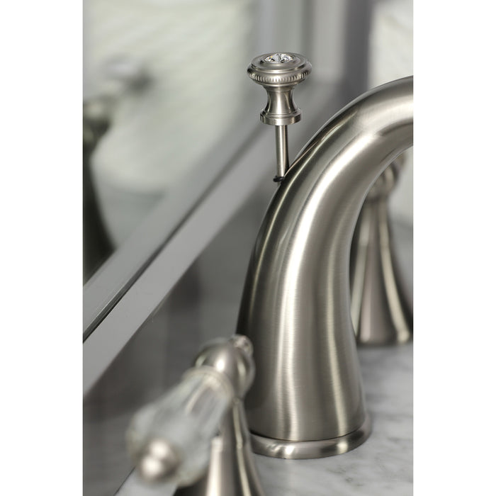 Wilshire KS2978WLL Two-Handle 3-Hole Deck Mount Widespread Bathroom Faucet with Brass Pop-Up Drain, Brushed Nickel