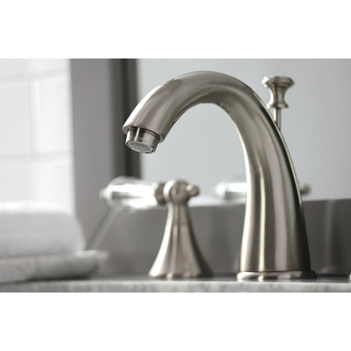 Wilshire KS2978WLL Two-Handle 3-Hole Deck Mount Widespread Bathroom Faucet with Brass Pop-Up Drain, Brushed Nickel