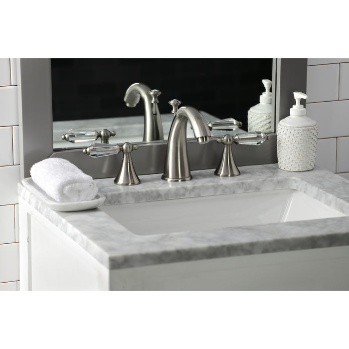 Wilshire KS2978WLL Two-Handle 3-Hole Deck Mount Widespread Bathroom Faucet with Brass Pop-Up Drain, Brushed Nickel