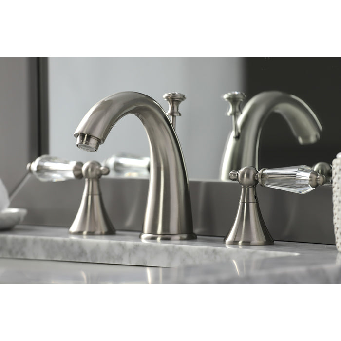 Wilshire KS2978WLL Two-Handle 3-Hole Deck Mount Widespread Bathroom Faucet with Brass Pop-Up Drain, Brushed Nickel