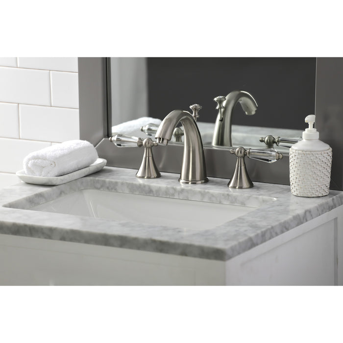 Wilshire KS2978WLL Two-Handle 3-Hole Deck Mount Widespread Bathroom Faucet with Brass Pop-Up Drain, Brushed Nickel