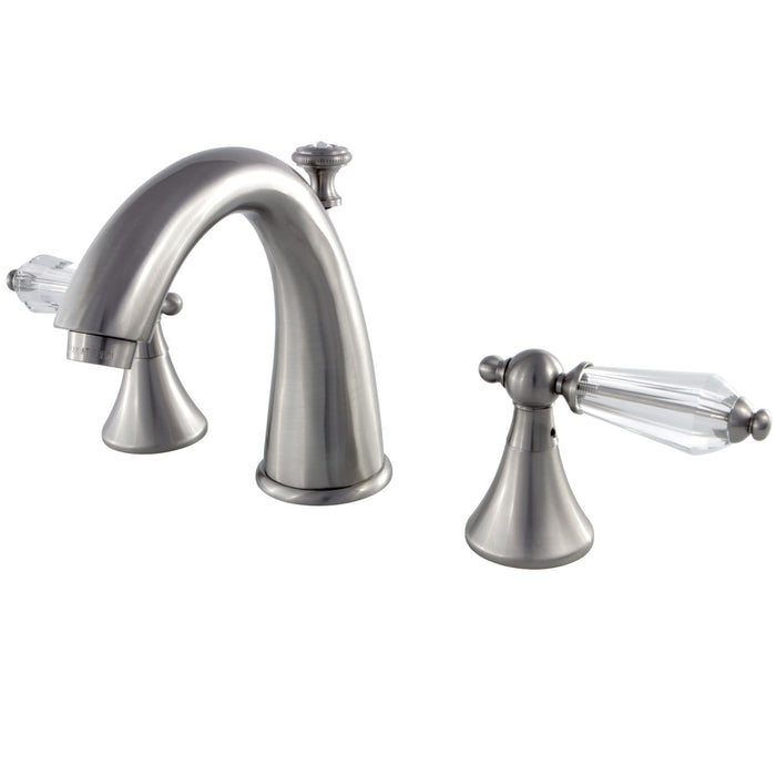 Wilshire KS2978WLL Two-Handle 3-Hole Deck Mount Widespread Bathroom Faucet with Brass Pop-Up Drain, Brushed Nickel