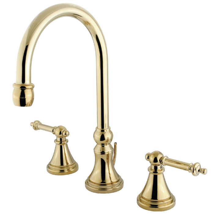 Templeton KS2982TL Two-Handle 3-Hole Deck Mount Widespread Bathroom Faucet with Brass Pop-Up Drain, Polished Brass