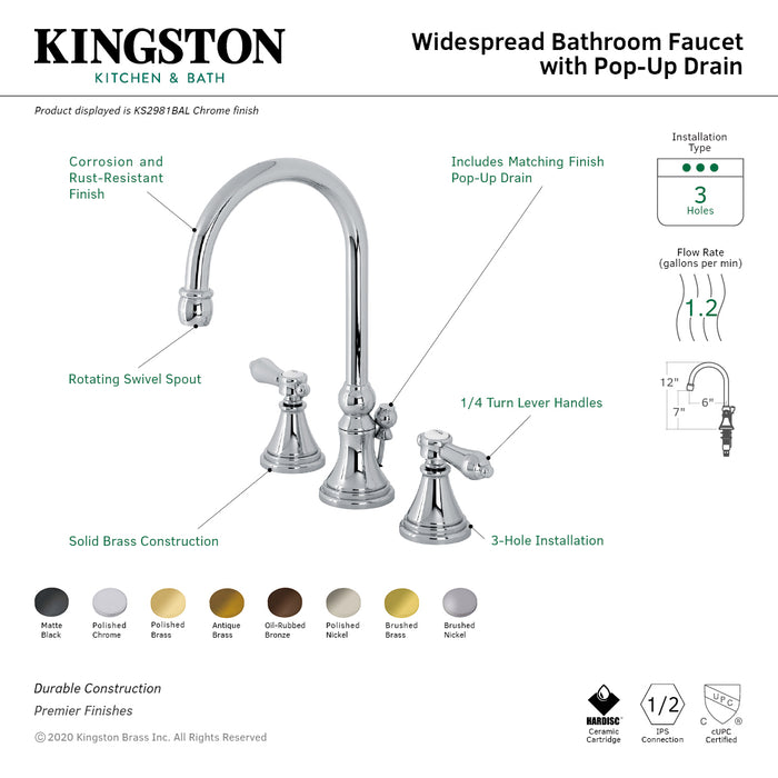 Heirloom KS2983BAL Two-Handle 3-Hole Deck Mount Widespread Bathroom Faucet with Brass Pop-Up Drain, Antique Brass