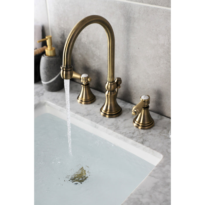 Heirloom KS2983BAL Two-Handle 3-Hole Deck Mount Widespread Bathroom Faucet with Brass Pop-Up Drain, Antique Brass