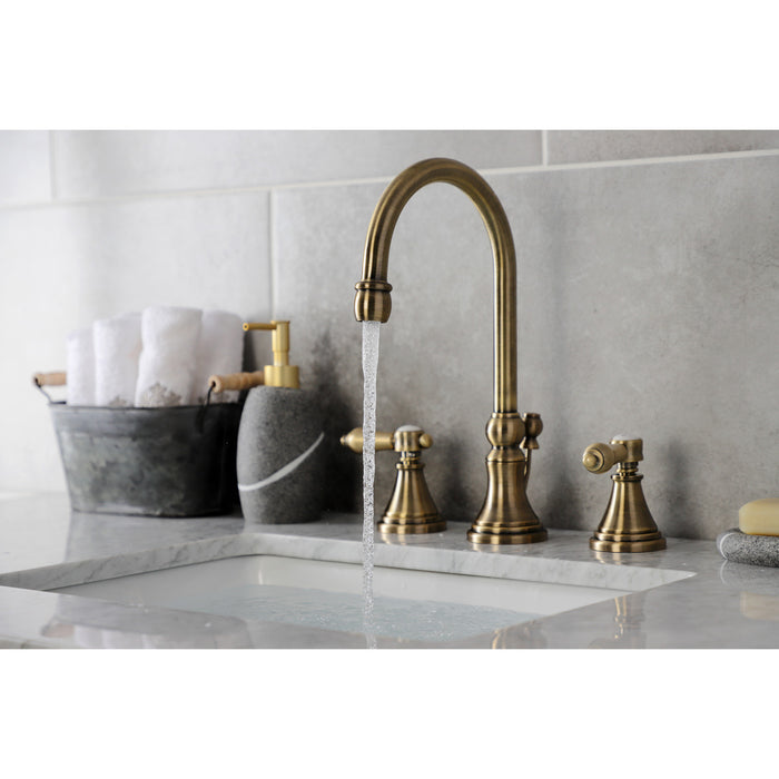 Heirloom KS2983BAL Two-Handle 3-Hole Deck Mount Widespread Bathroom Faucet with Brass Pop-Up Drain, Antique Brass