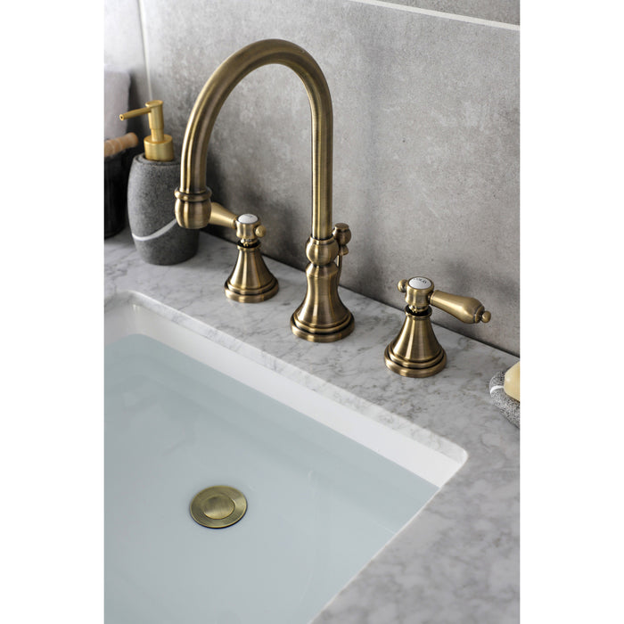 Heirloom KS2983BAL Two-Handle 3-Hole Deck Mount Widespread Bathroom Faucet with Brass Pop-Up Drain, Antique Brass