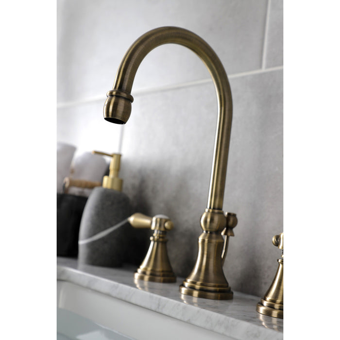 Heirloom KS2983BAL Two-Handle 3-Hole Deck Mount Widespread Bathroom Faucet with Brass Pop-Up Drain, Antique Brass