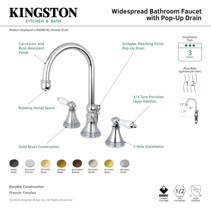 Governor KS2983PL Two-Handle 3-Hole Deck Mount Widespread Bathroom Faucet with Brass Pop-Up Drain, Antique Brass