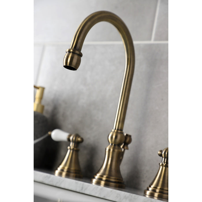 Governor KS2983PL Two-Handle 3-Hole Deck Mount Widespread Bathroom Faucet with Brass Pop-Up Drain, Antique Brass