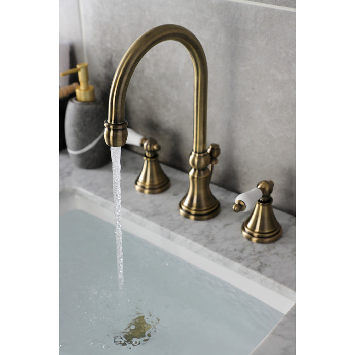 Governor KS2983PL Two-Handle 3-Hole Deck Mount Widespread Bathroom Faucet with Brass Pop-Up Drain, Antique Brass