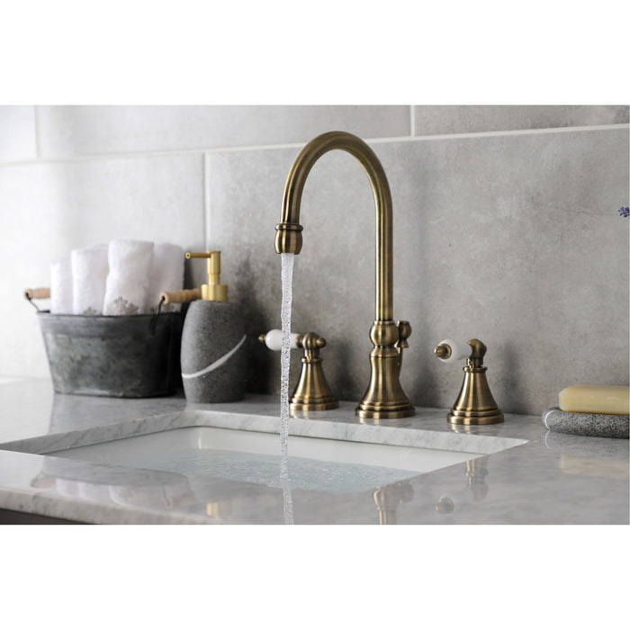 Governor KS2983PL Two-Handle 3-Hole Deck Mount Widespread Bathroom Faucet with Brass Pop-Up Drain, Antique Brass