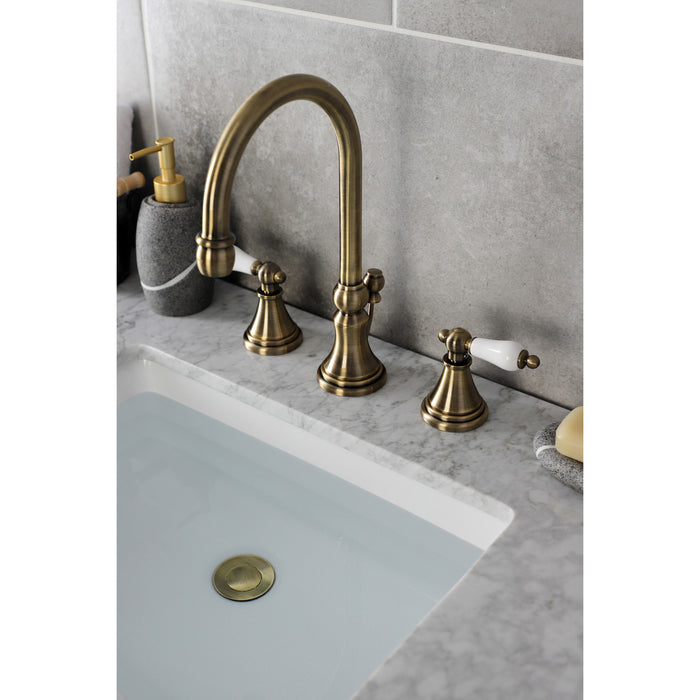 Governor KS2983PL Two-Handle 3-Hole Deck Mount Widespread Bathroom Faucet with Brass Pop-Up Drain, Antique Brass