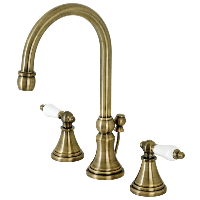 Governor KS2983PL Two-Handle 3-Hole Deck Mount Widespread Bathroom Faucet with Brass Pop-Up Drain, Antique Brass