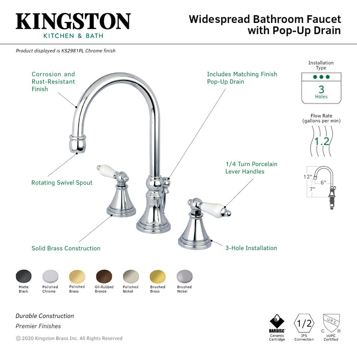 Governor KS2985PL Two-Handle 3-Hole Deck Mount Widespread Bathroom Faucet with Brass Pop-Up Drain, Oil Rubbed Bronze