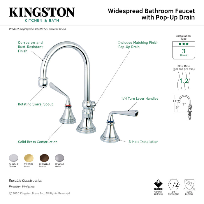 Silver Sage KS2985ZL Two-Handle 3-Hole Deck Mount Widespread Bathroom Faucet with Brass Pop-Up Drain, Oil Rubbed Bronze