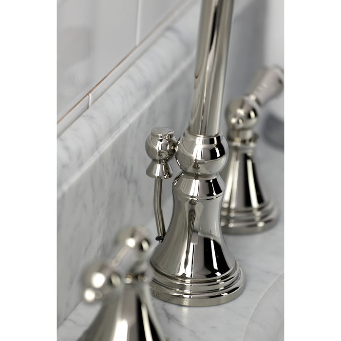 Governor KS2986AL Two-Handle 3-Hole Deck Mount Widespread Bathroom Faucet with Brass Pop-Up Drain, Polished Nickel