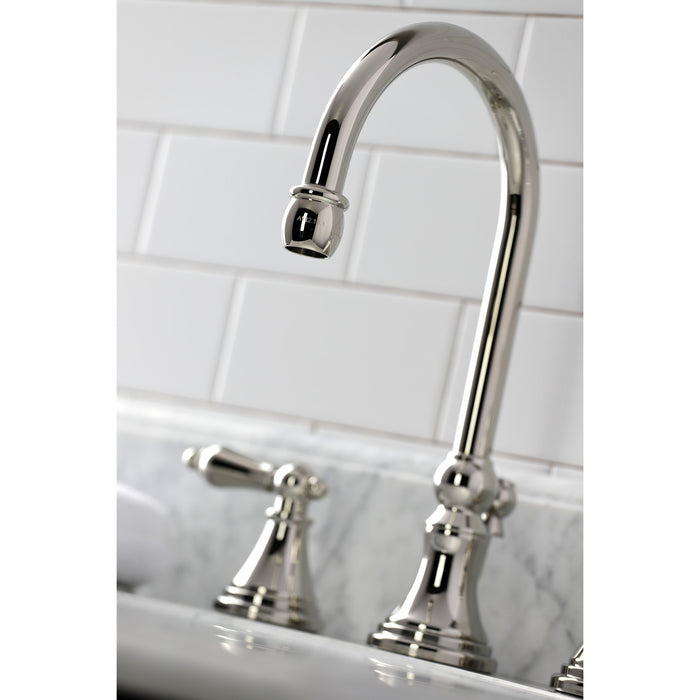 Governor KS2986AL Two-Handle 3-Hole Deck Mount Widespread Bathroom Faucet with Brass Pop-Up Drain, Polished Nickel