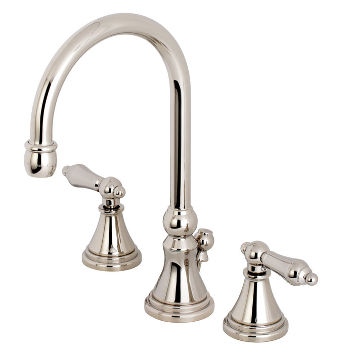 Governor KS2986AL Two-Handle 3-Hole Deck Mount Widespread Bathroom Faucet with Brass Pop-Up Drain, Polished Nickel