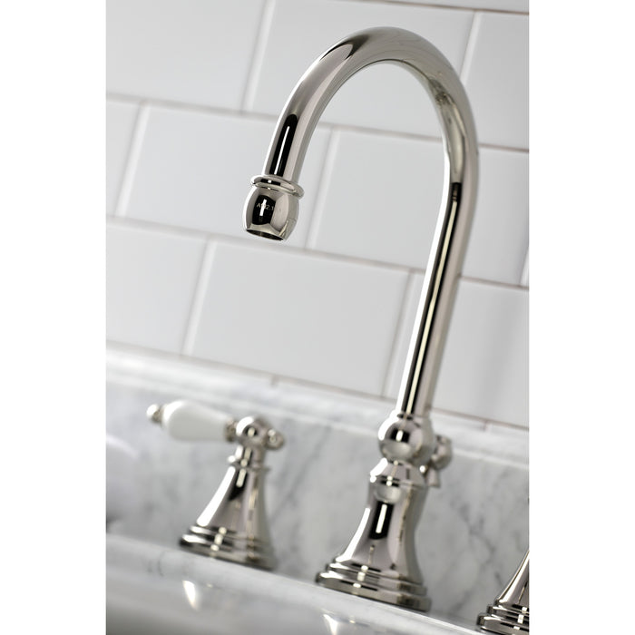 Governor KS2986PL Two-Handle 3-Hole Deck Mount Widespread Bathroom Faucet with Brass Pop-Up Drain, Polished Nickel