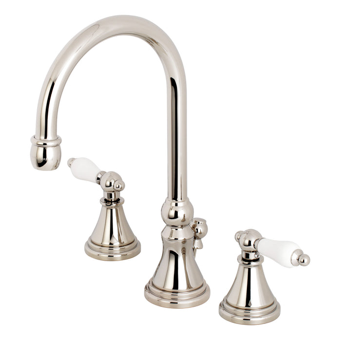 Governor KS2986PL Two-Handle 3-Hole Deck Mount Widespread Bathroom Faucet with Brass Pop-Up Drain, Polished Nickel