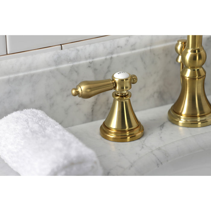 Heirloom KS2987BAL Two-Handle 3-Hole Deck Mount Widespread Bathroom Faucet with Brass Pop-Up Drain, Brushed Brass