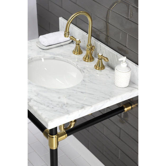 Heirloom KS2987BAL Two-Handle 3-Hole Deck Mount Widespread Bathroom Faucet with Brass Pop-Up Drain, Brushed Brass