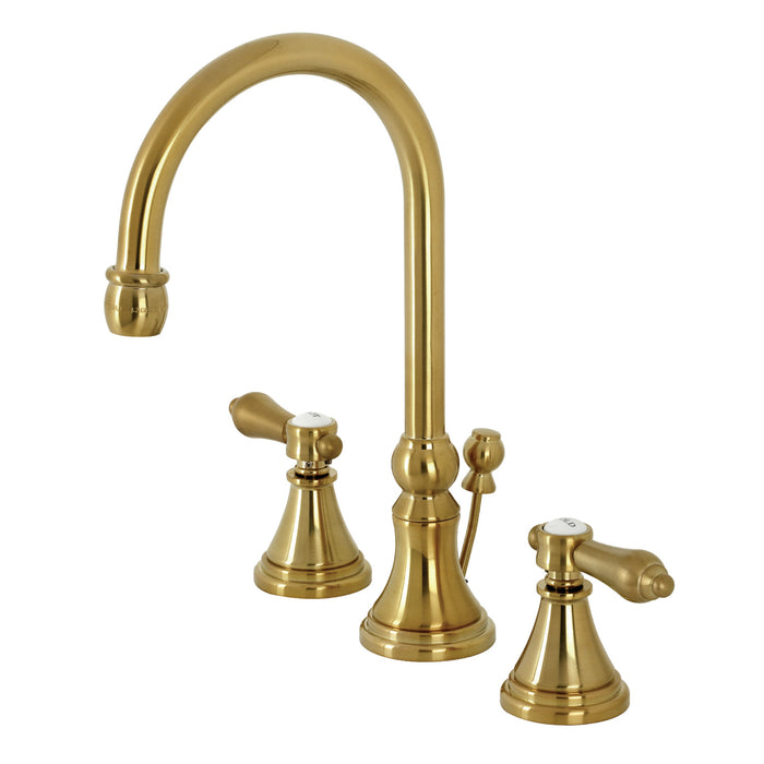 Heirloom KS2987BAL Two-Handle 3-Hole Deck Mount Widespread Bathroom Faucet with Brass Pop-Up Drain, Brushed Brass