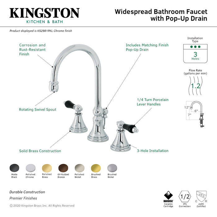 Duchess KS2987PKL Two-Handle 3-Hole Deck Mount Widespread Bathroom Faucet with Brass Pop-Up Drain, Brushed Brass