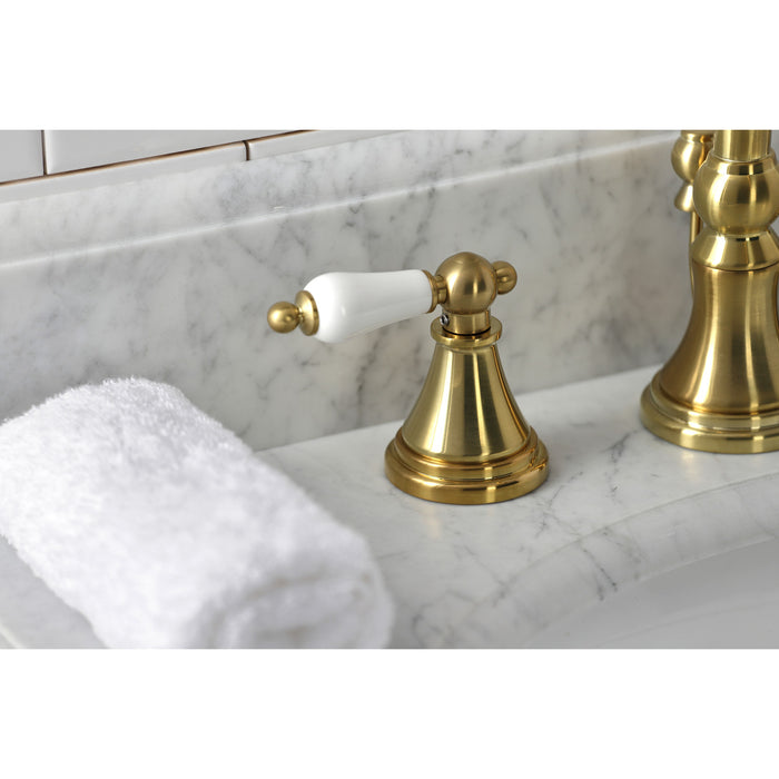 Governor KS2987PL Two-Handle 3-Hole Deck Mount Widespread Bathroom Faucet with Brass Pop-Up Drain, Brushed Brass