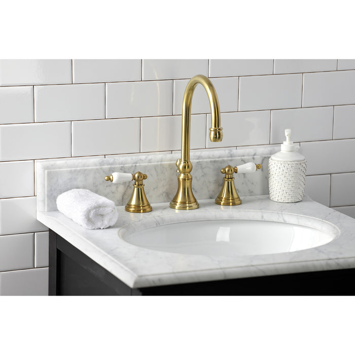 Governor KS2987PL Two-Handle 3-Hole Deck Mount Widespread Bathroom Faucet with Brass Pop-Up Drain, Brushed Brass