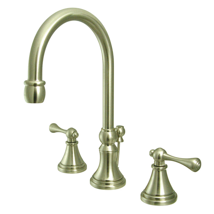 Governor KS2988BL Two-Handle 3-Hole Deck Mount Widespread Bathroom Faucet with Brass Pop-Up Drain, Brushed Nickel