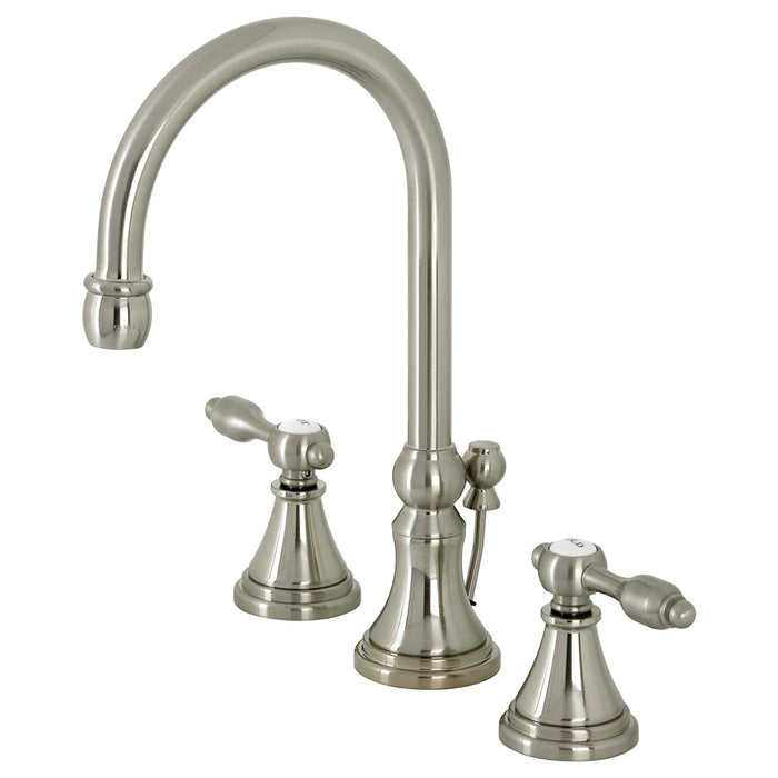 Tudor KS2988TAL Two-Handle 3-Hole Deck Mount Widespread Bathroom Faucet with Brass Pop-Up Drain, Brushed Nickel