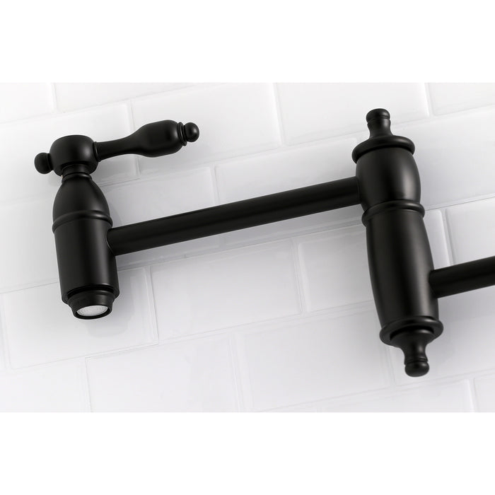 Tudor KS3100TAL Two-Handle 1-Hole Wall Mount Pot Filler, Matte Black