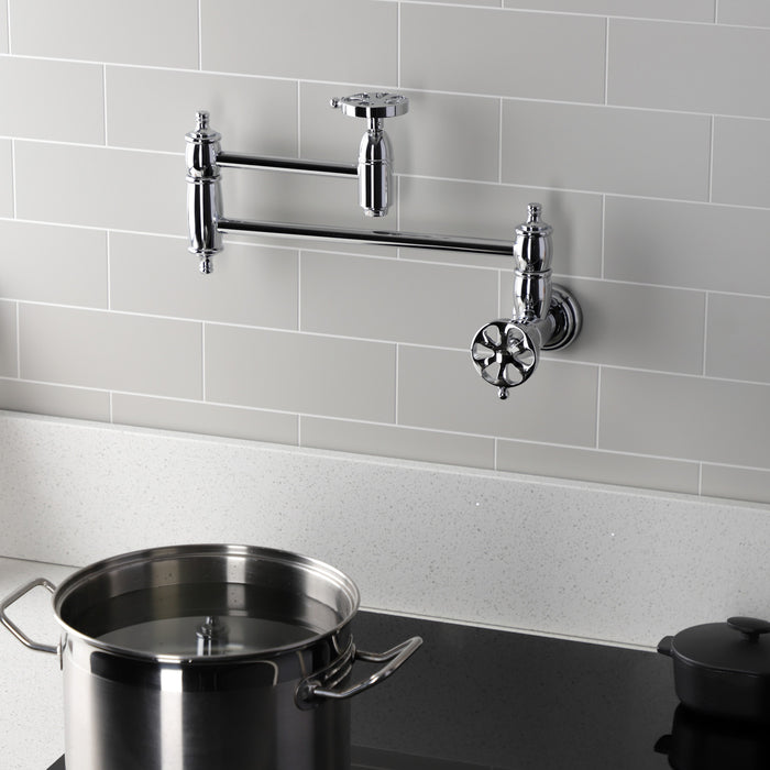 Belknap KS3101RX Two-Handle Wall Mount Pot Filler, Polished Chrome