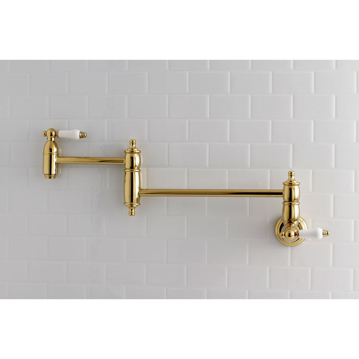 Restoration KS3102PL Two-Handle 1-Hole Wall Mount Pot Filler, Polished Brass