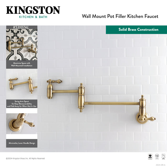 Restoration KS3103AL Two-Handle 1-Hole Wall Mount Pot Filler, Antique Brass