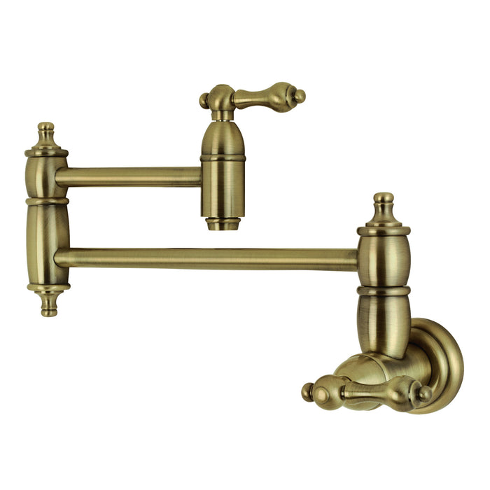 Restoration KS3103AL Two-Handle 1-Hole Wall Mount Pot Filler, Antique Brass