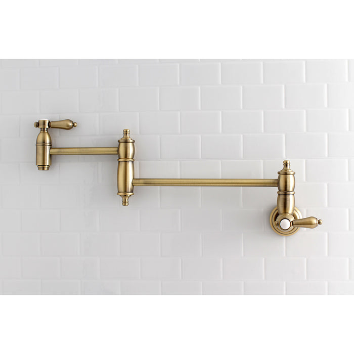 Heirloom KS3103BAL Two-Handle 1-Hole Wall Mount Pot Filler, Antique Brass