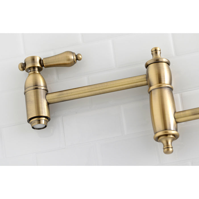 Heirloom KS3103BAL Two-Handle 1-Hole Wall Mount Pot Filler, Antique Brass